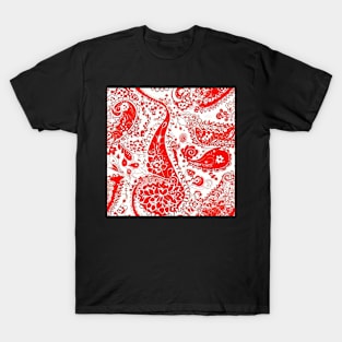 Red and White Paisley Pattern T-Shirt